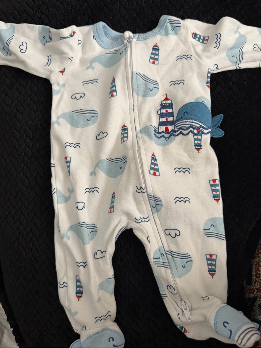 Koala Kids Whale & Lighthouse Footed One-Piece - Blue & White
